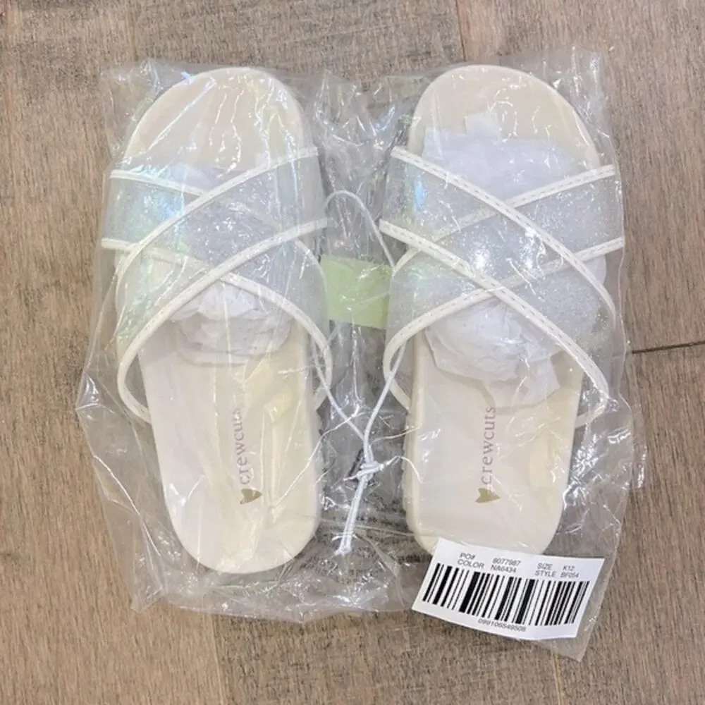 Crewcuts White Glitter Cross Strap Slide On Sandals multiple sizes